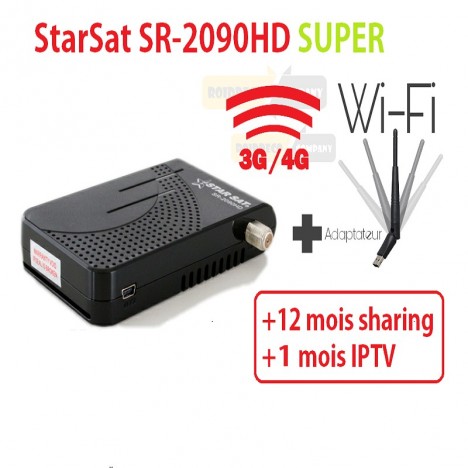Récepteur StarSat SR-2090HD SUPER avec clé Wifi + 1 An Sharing + 3 Mois IPTV
