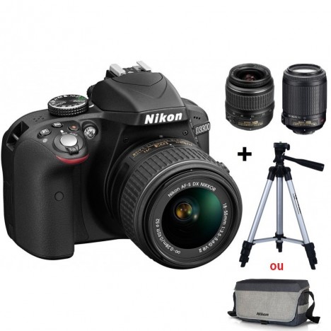 Appareil Photo Réflex Numérique Nikon D3300 + Objectif Nikkor 18-144mm + Objectif Nikkor 55-200mm + Trépied ou Sacoche