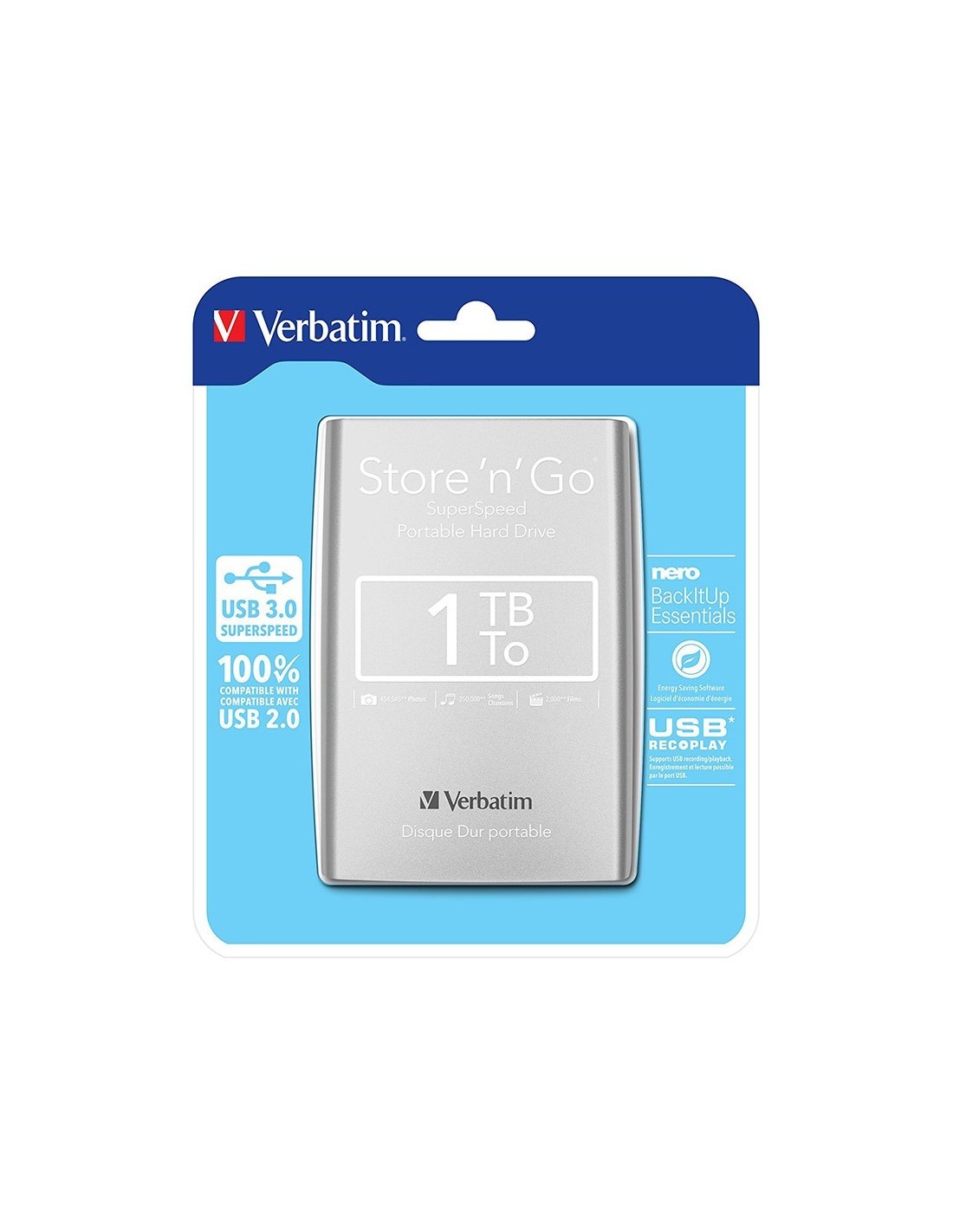 VERBATIM Disque dur externe USB3.0 1To Store n Go Argent VERBATIM