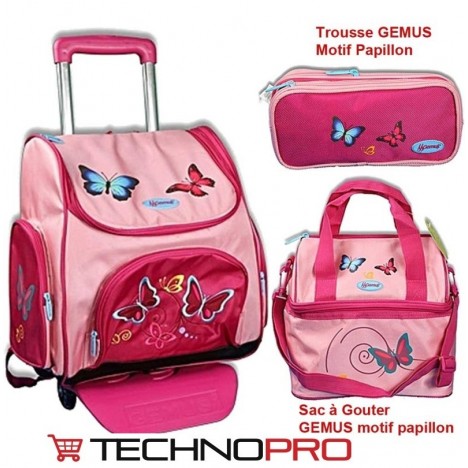 Pack Sac à Dos Scolaire trapèze GEMUS + Sac à Gouter + Trousse Rose