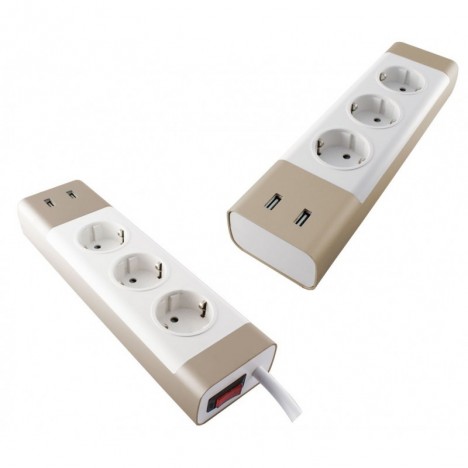 MULTIPRISE KSIX SMARTCHARGE 2 USB AVEC INTERRUPTEUR BLANC GOLD BXCDAU03B