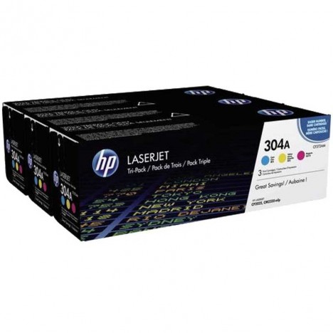 Pack de 3 Toners LaserJet HP 304A Authentiques Couleurs