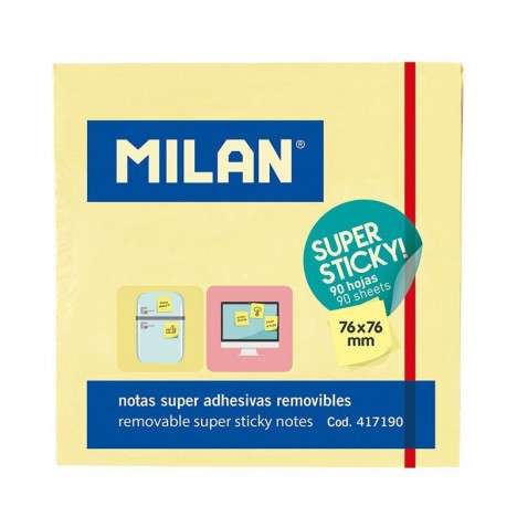 Notes Autocollantes MILAN 76x76 jaune fluo100 SHEETS