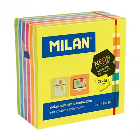 Notes Autocollantes MILAN 76x76 assortie 400 SHEETS neon