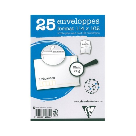 25 ENVELOPPES 114X162 AA BLANC 80G