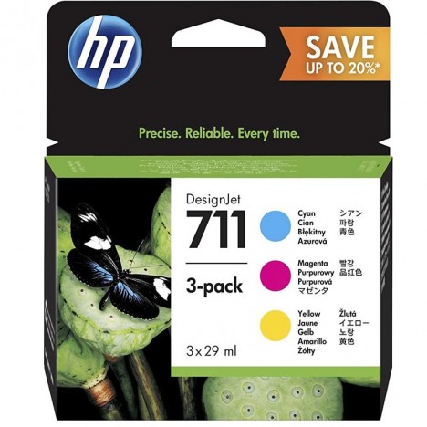 Pack de 3 Cartouches jet d'encre HP original P2V32A pour HP 711 - Couleurs