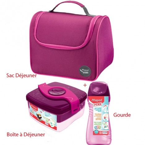 Pack Maped sac déjeuner + boîte à déjeuner + gourde - Rose (BU-872101)