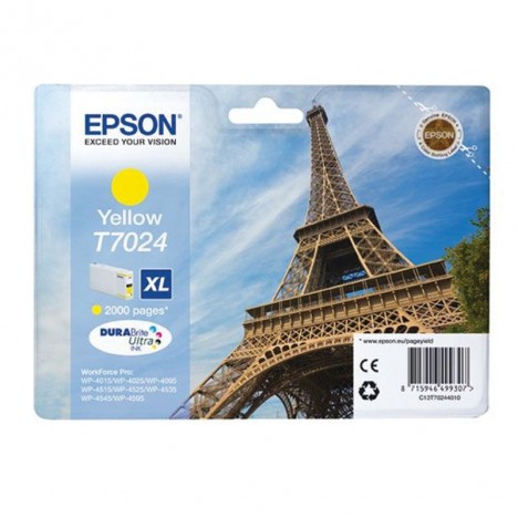 Cartouche d'encre Original (2400 p) Epson T7024 pour WP4000/4500 Taille XL - Yellow (C13T70244010)