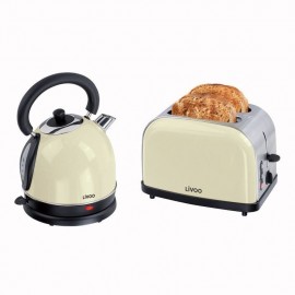 Set petit déjeuner vintage LIVOO 1800W/900W - 1.8L - Beige (DOD136C) Set petit déjeuner vintage LIVOO 1800W/900W - 1.8L - Beige (DOD136C)