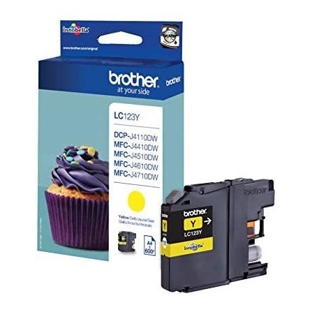 Cartouche Jet d'encre Originale Brother LC123Y pour Brother MFCJ4510DW , MFCJ245 - Jaune (600 Pages)