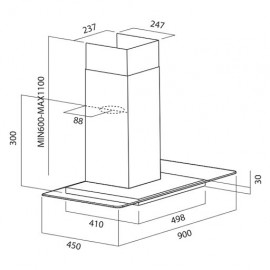 Hotte décorative Focus 90 cm + VITRE - Inox (F.916X) Hotte décorative Focus 90 cm + VITRE - Inox (F.916X)