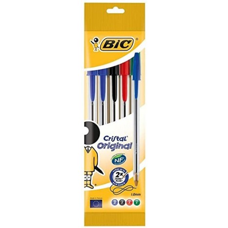 Pochette de 5 Stylos-Bille BIC Cristal Original Pointe Moyenne (1,0 mm) - Couleurs Assorties ( 802054)