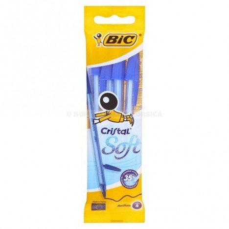 Pochette de 4 Stylos-Bille BIC Cristal Soft - Bleu (918527)
