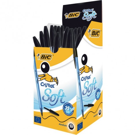 Boite 50 Stylos à bille Cristal Soft BIC - Noir (951433)