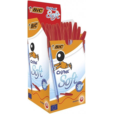 Boite 50 Stylos à bille Cristal Soft BIC - Rouge (918520)