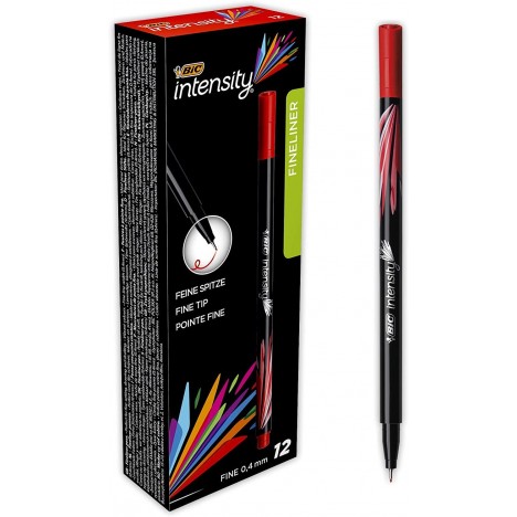 Boîte de 12 Stylos Feutres Pointe Fine (0,8 mm) BIC Intensity - Rouge (942084)