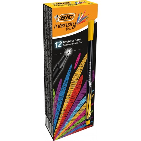 Boîte de 12 Stylos Feutres Pointe Fine (0,8 mm) BIC Intensity- Jaune foncé (950462)