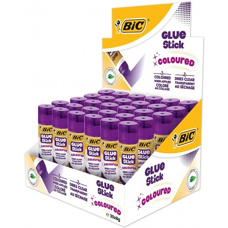 Boîte de 30 Coloured Glue Stick Bâtons de Colle Colorée BIC- 8 g (943377)