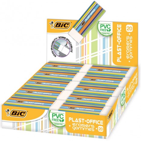 20 Gommes en plastique Plast-Office, présentoir de table BIC (927867)