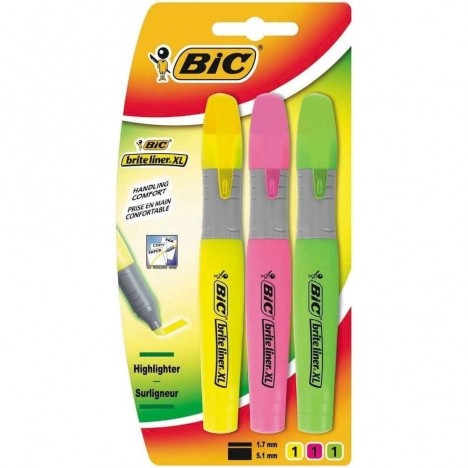 3 Marqueur fluorescent BIC Brite liner Xl, Blister de 3 couleurs (891405)