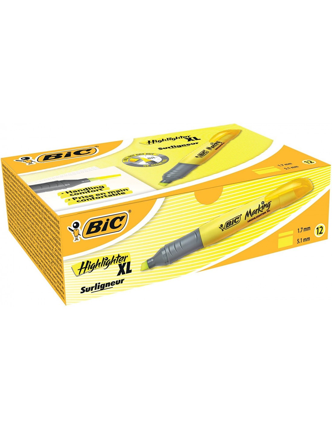 Boîte de 10 Highlighter XL Surligneur Pointe Biseautée BIC Jaune
