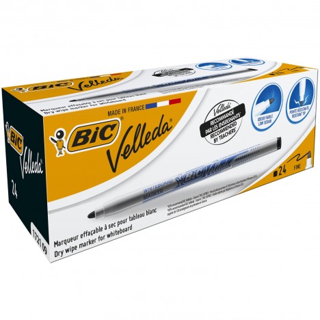 boite de 24 Marqueurs pour tableau blanc Velleda 1721 BIC pointe ogive - Noir (841842)