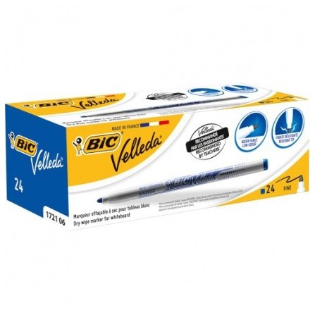 boite de 24 Marqueurs pour tableau blanc Velleda 1721 BIC pointe ogive - Bleu (841841)