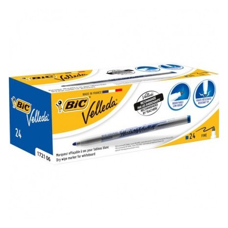 boite de 24 Marqueurs pour tableau blanc Velleda 1721 BIC pointe ogive - Bleu (841841)