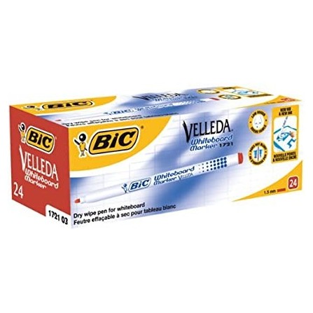 boite de 24 Marqueurs pour tableau blanc Velleda 1721 BIC pointe ogive - Rouge (841840)