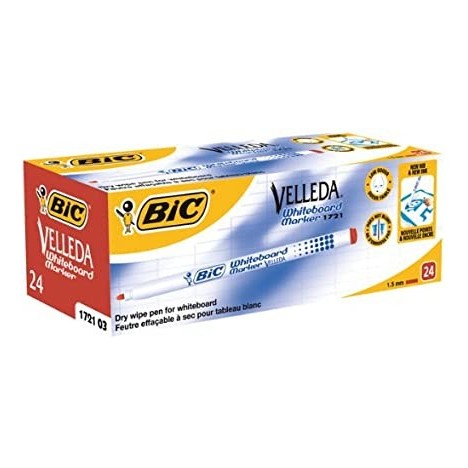 boite de 24 Marqueurs pour tableau blanc Velleda 1721 BIC pointe ogive - Rouge (841840)