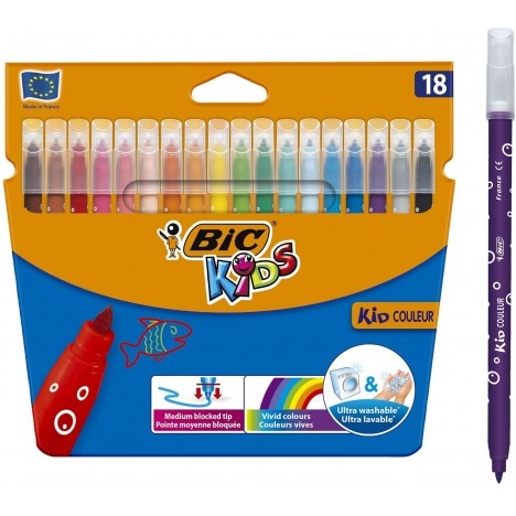 Paquet de 18 marqueurs Kids Couleur Felt Tip Colouring Pens Medium Point - Assorted Colors BIC ( 937508)
