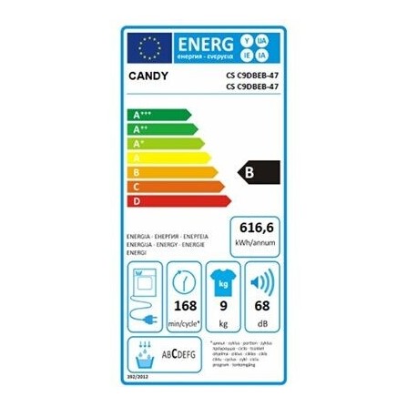Sèche linge frontale CANDY 9Kg - Noir (CSE C9DBEB-47) 2