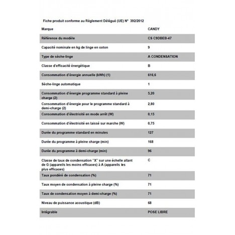 Sèche linge frontale CANDY 9Kg - Noir (CS C9DBEB-47)