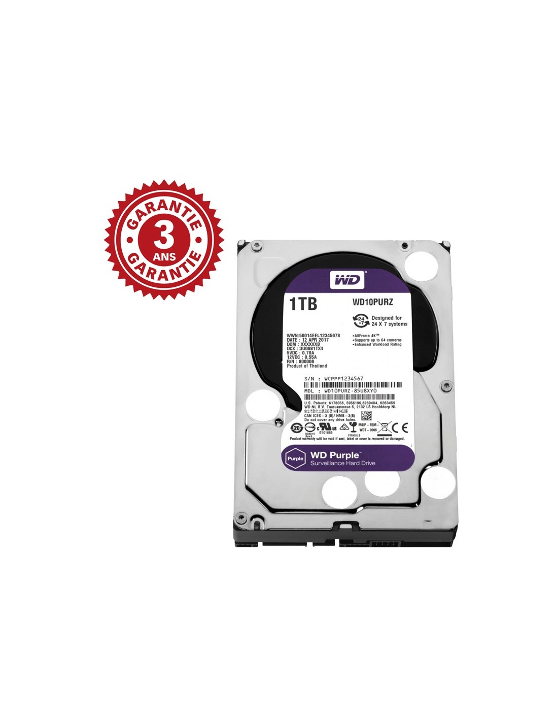 WESTERN DIGITAL Disque dur interne 3.5 1To, Purple (surveillance)