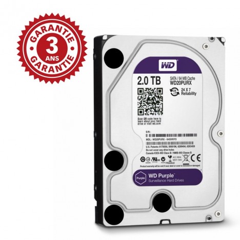 Disque Dur Interne 3.5" Western Digital Purple 2 To