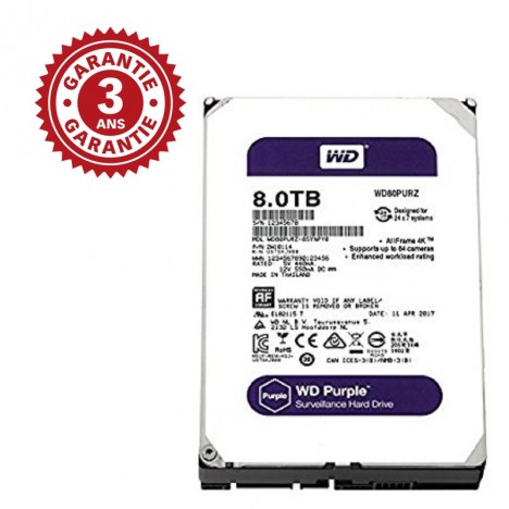 Disque Dur Interne 8 TO 3.5 - Vidéo Surveillance Western Purple