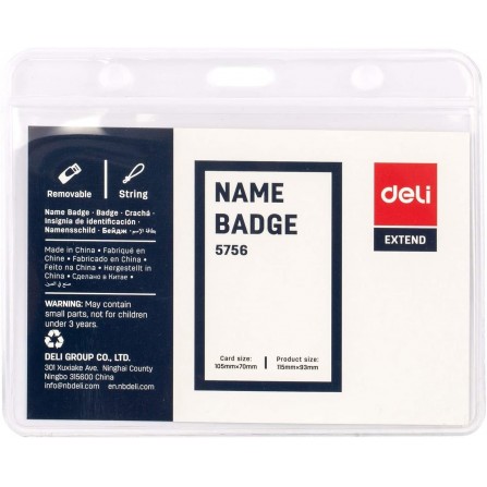 Porte badge PVC horizontal DELI 95X68 mm - E5756A - PQ/50