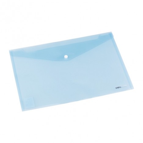 Pochette plastique avec bouton DELI A4 FC transparent BLEU - E38165