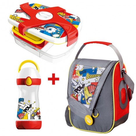 Pack MAPED Comics : Sac Déjeuner + Boîte à Déjeuner + Gourde Turquoise