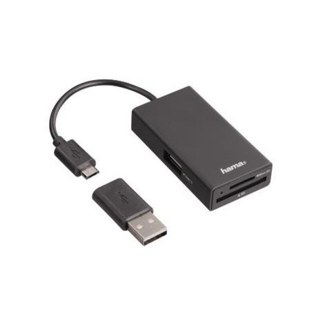 Lecteur de cartes/Hub HAMA USB 2.0 OTG pour smartphone/tablette/PC -Noir