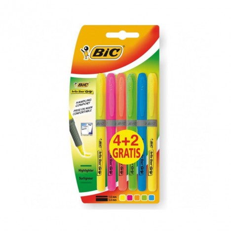 Pochette de 4 surligneurs BIC brite liner couleurs assorties +2 gratuit