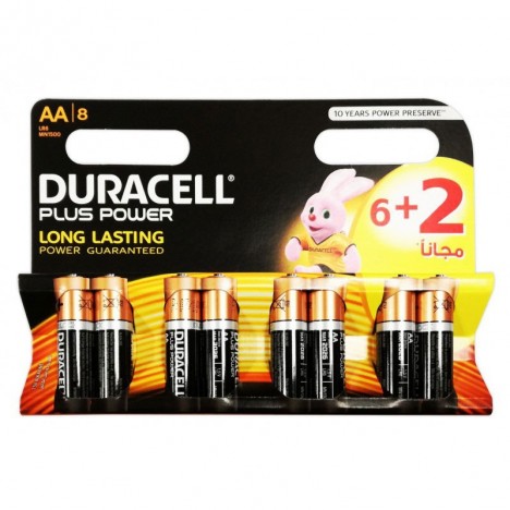 8x Piles Alcaline DURACELL Plus Power AA (5000394127234)