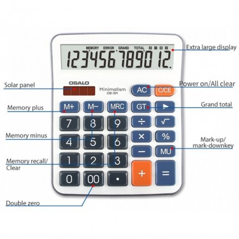 Calculatrice de bureau 12 chiffres OSALO -(OS-5M)