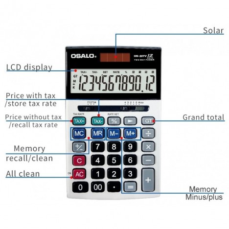 Calculatrice de bureau 12 chiffres OSALO -(OS-20TV)