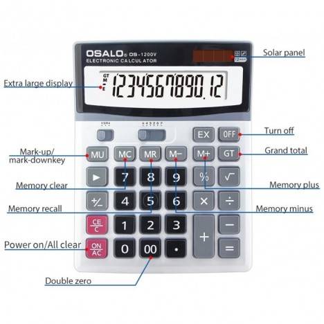 Calculatrice de bureau 12 chiffres OSALO -(OS-1200V)