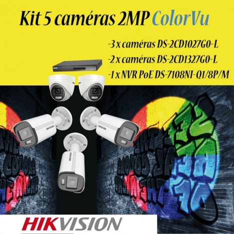 Kit 5 cameras HIKVISION 2MP colorvu