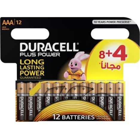 8x Piles Duracell AAA Plus Power + 4 piles Offertes (5000394127500)