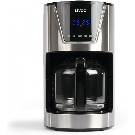 Cafetière filtre Livoo programmable 12 tasses 900 watt inox/noir (DOD172)
