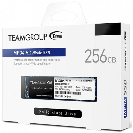 Disque Dur Interne SSD M.2 2280 TeamGroup MP34 - 256 Go (TM8FP4256G0C101)
