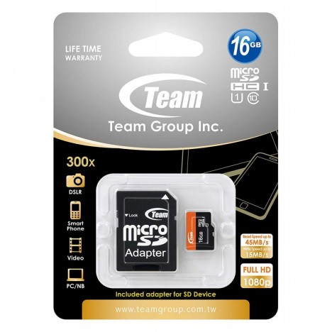 Carte Mémoire TEAMGROUP Micro SD UHS-I 16 Go - Class10 (TUSDH16GUHS03)